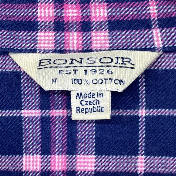 BONSOIR Pajama Set Womens M Flannel Brushed Cotton Plaid Shirt Pants Purple - Picture 4 of 14